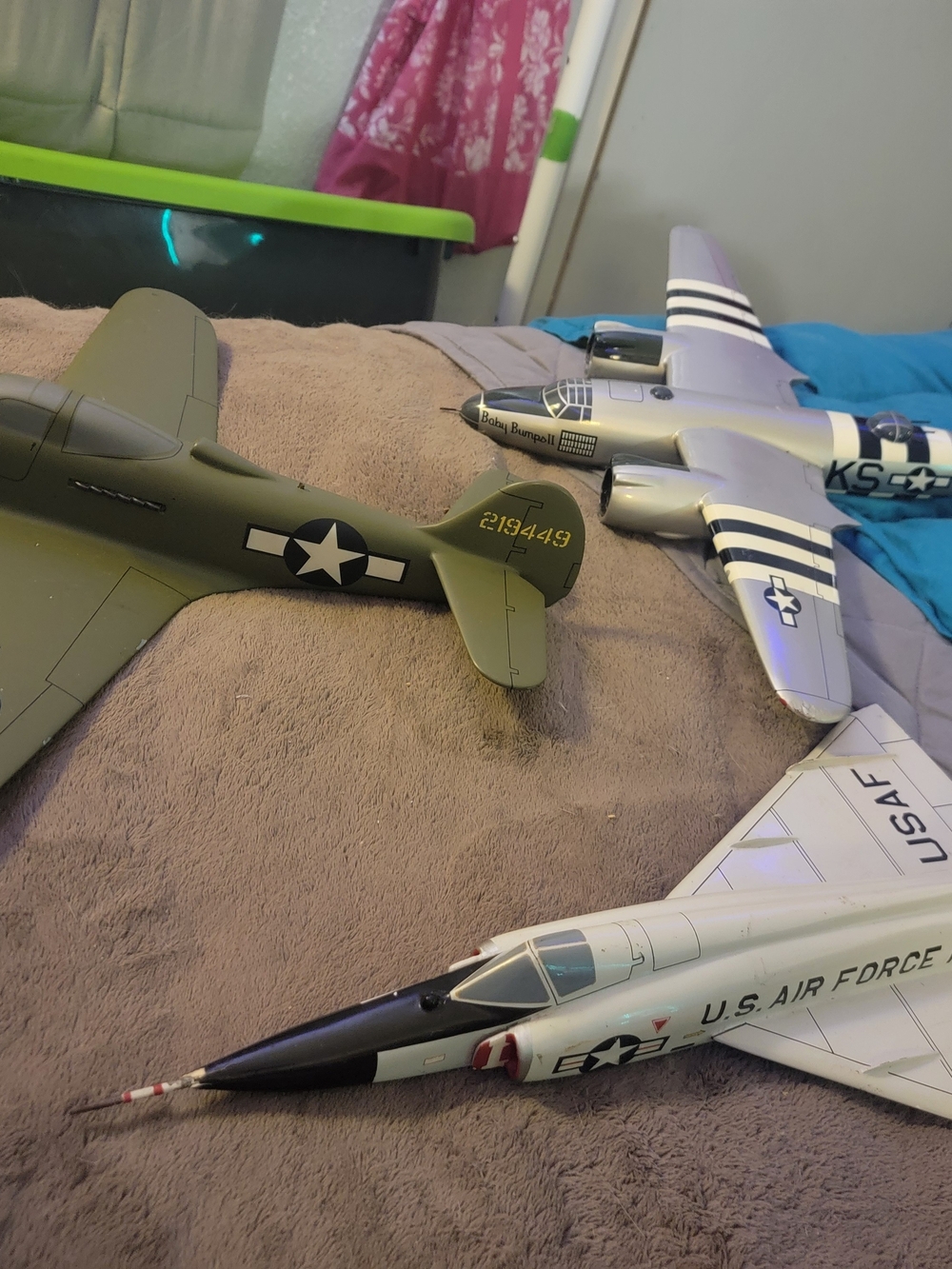 Lot Of Three Solid Mahogany Wood Military Airplane Display Models